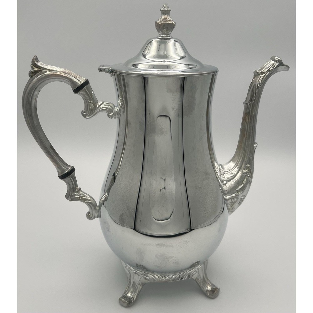 International Silver Plate Vintage Footed Tea Coffee Pot w/ Lid USA Made EUC